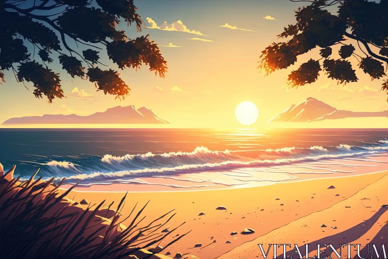 Sunrise Serenity: A Breathtaking Beach Landscape AI Image