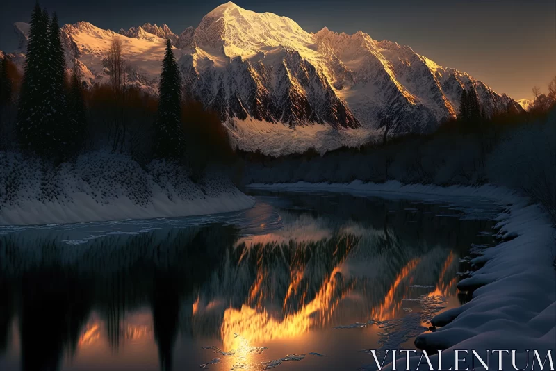 Frozen Echoes: Mont Blanc's Majestic Evening Reflection AI Image