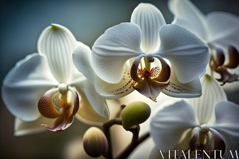 Enchanting Beauty: A Macro View of White Orchids AI Image
