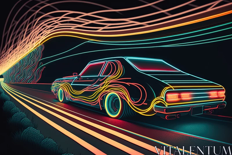 Radiant Rhythms: Exquisite Interplay of Fluorescent Highways AI Image