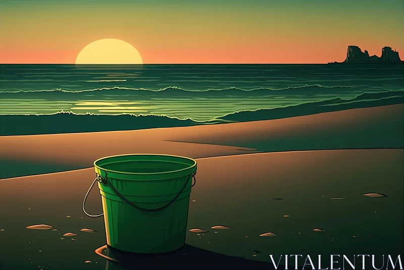 Hues of Harmony: A Captivating Sunset with a Serendipitous Green Bucket AI Image