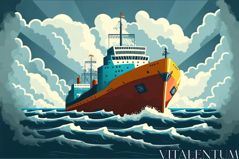 AI ART Boundless Horizons: An Unforgettable Journey of a Freighter Ship at Sea
