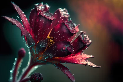 Drenched in Beauty: A Macro Shot of Enchanting Crimson Wildflower Buds