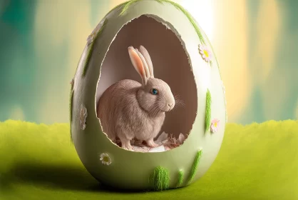 Springtime Surprise: Easter Bunny Hops Into an Egg AI Image