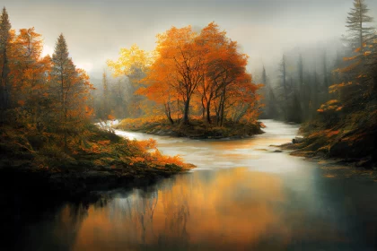 Autumnal Serenity: The Magic River in Sunlit Forests