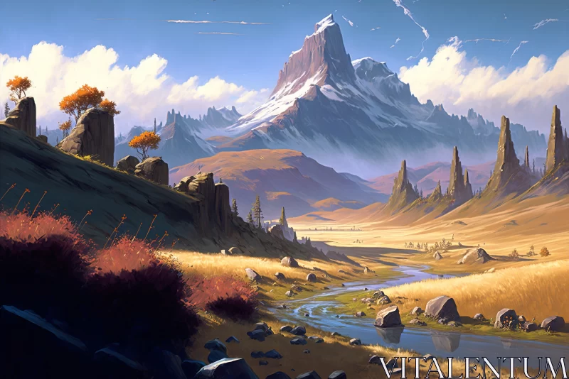 Rising Above: A Gorgeous Landscape of Rolling Hills and Towering Peaks AI Image