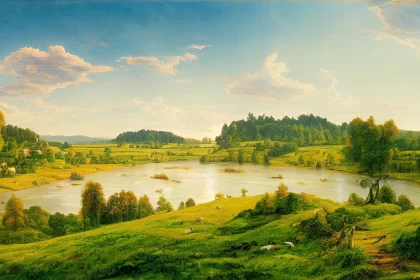 Explore a Perfect Summer Landscape With Trees, Meadows, River, and the Sun