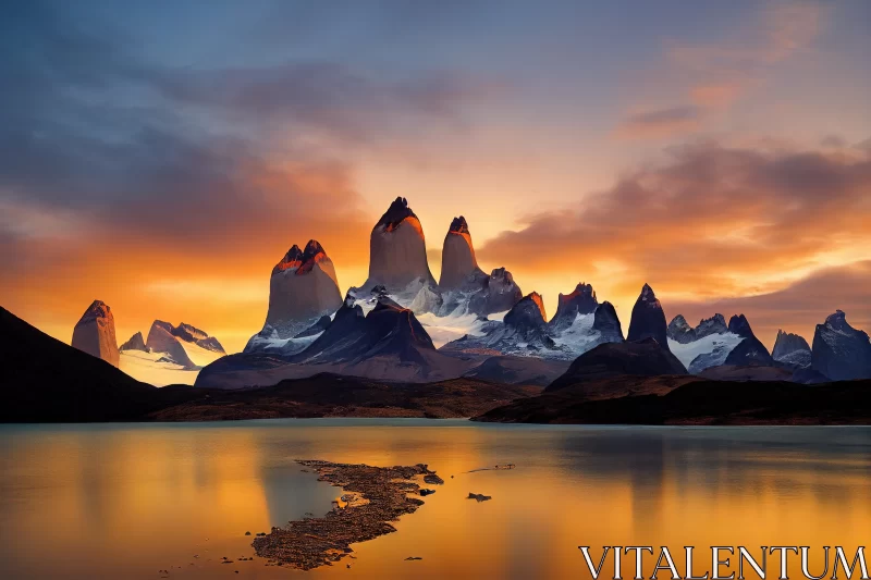 A Spectacular Sunset at Laguna Torres: An Iconic View of Torres del Paine in Patagonia AI Image