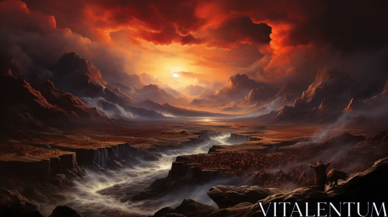 Crimson Peaks: A Majestic Symphony of Sunlit Mountains AI Image