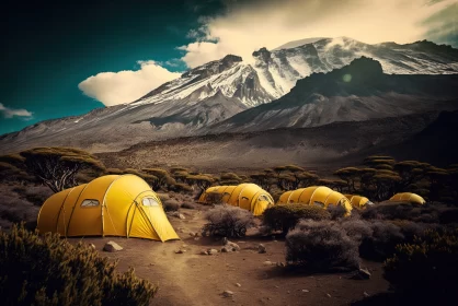 Golden Haven: A Mesmerizing Canvas of Yellow Tents in Kilimanjaro National Park