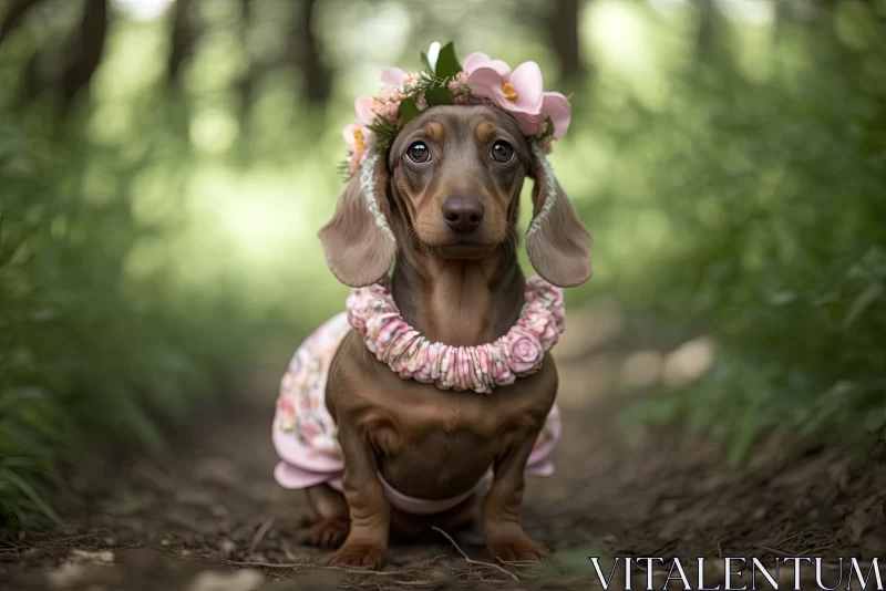Petal Paws: The Delightful Journey of a Brown Dwarf Dachshund AI Image