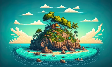 Paradise Unveiled: A Sunlit Haven in Azure Serenity AI Image