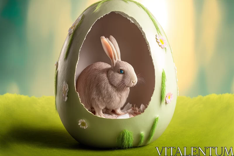 AI ART Springtime Surprise: Easter Bunny Hops Into an Egg