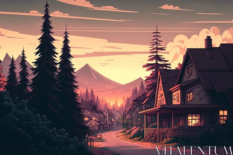 Enjoy a Sunrise over Forested Town Landscape AI Image