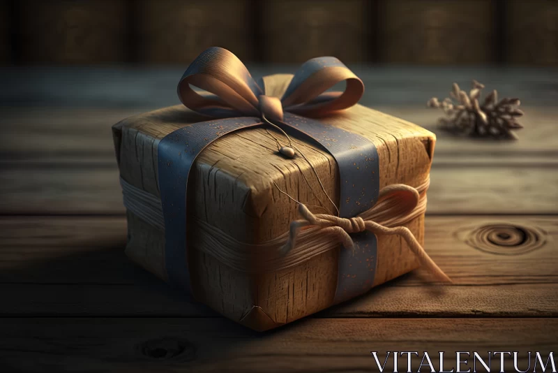 Unwrap the Magic: A Gift Box on a Wooden Table AI Image