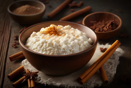 Heavenly Delights: A Closeup of Tempting Rice Pudding, Delicately Spiced With Cinnamon