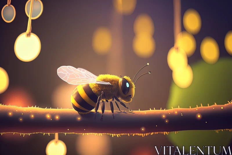Nature's Symphony: A Gripping Macro Shot Revealing the Intricate Dance of a Bee on a Bokeh-Kissed Tr AI Image