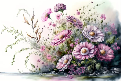 Delicate Pink Blossoms in Watercolor