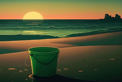 Hues of Harmony: A Captivating Sunset with a Serendipitous Green Bucket