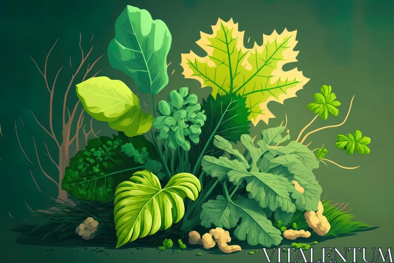 The Healing Power of Fresh Green Leaves: Embracing Organic Vegetables for Mindful Living AI Image