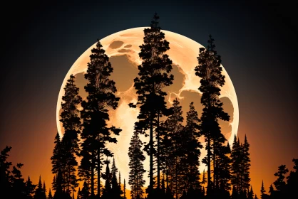 Lunar Serenade: Majestic Full Moon Illuminates Enchanting Conifer Forest