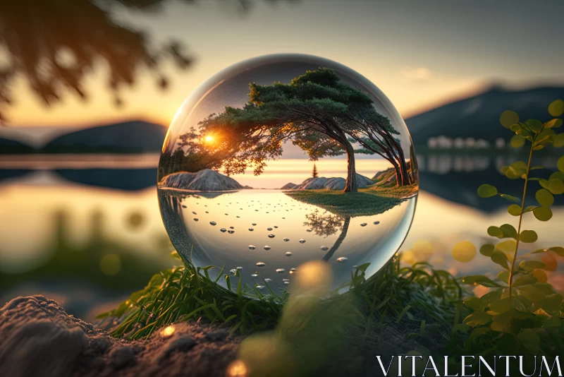Nature's Kaleidoscope: Sunset Serenity Reflected Through Crystal Lens AI Image