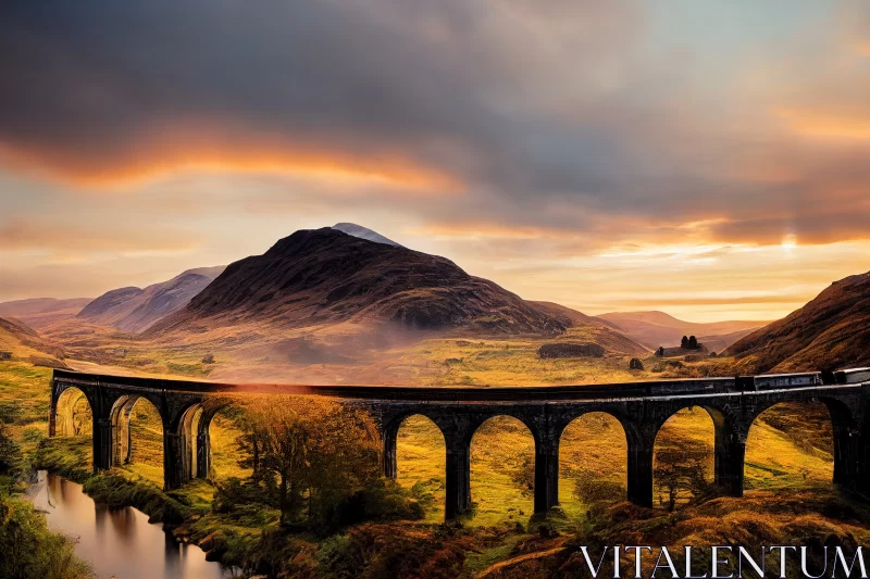 AI ART Steam-Powered Sunset: The Breathtaking Beauty of Glenfinnan Railway Viaduct