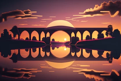 Bridge of Dreams: A Serene Sunset Over a Reflective Lake