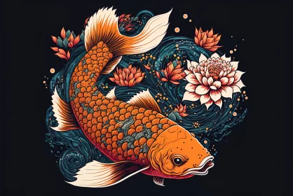 Koi Kaleidoscope: An Exquisite Illustration of Colorful Japanese Carp Unveiling the Essence of Tranq