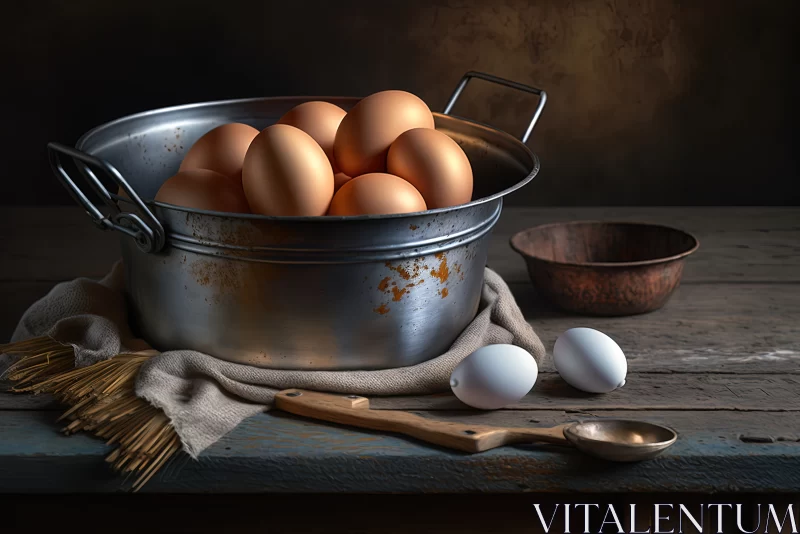 Gourmet Delights: Sizzling Eggs in a Rustic Setting AI Image