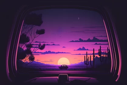 Radiant Reverie: A Kaleidoscope of Sunset Hues Dancing on a Purple Car's Window