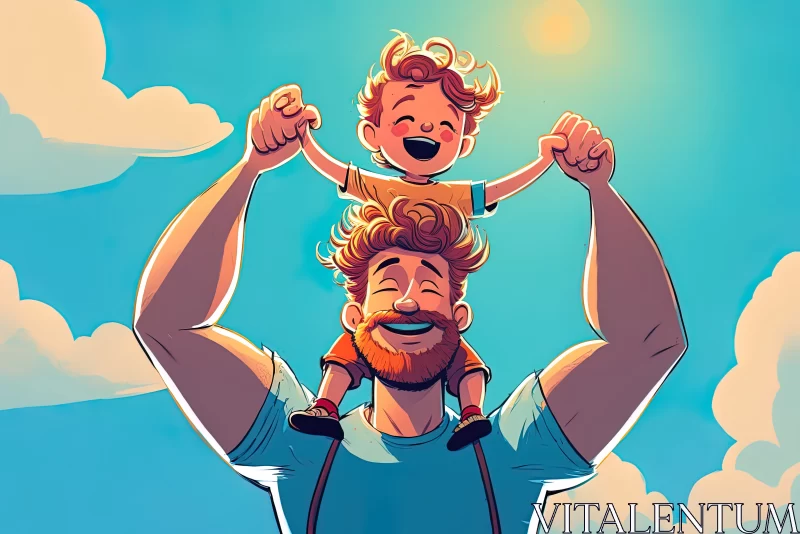 Joyful Bonds: Father and Son Dancing With the Sky AI Image