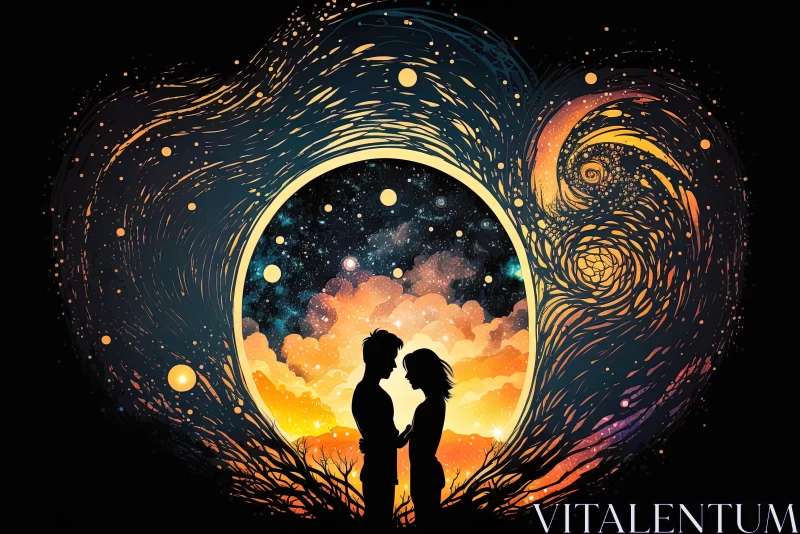 Celestial Embrace: A Cosmic Love Story AI Image