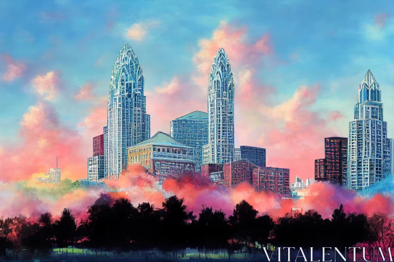Charlotte Sky Symphony: Behold the Breathtaking Panorama of the Queen City From Marshall Park AI Image