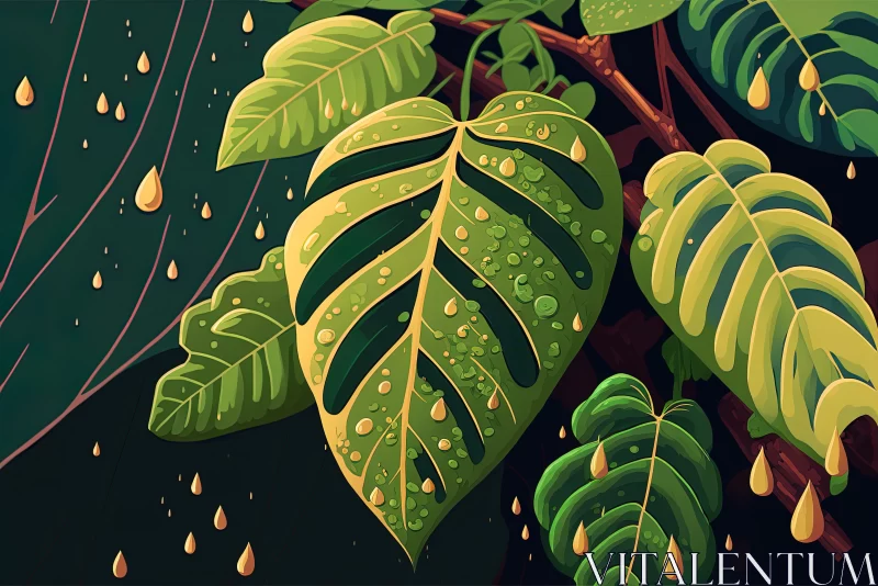 Rainy Season's Verdant Charm: Exploring the Lush Texture of Green Tree Leaves in the Rain AI Image