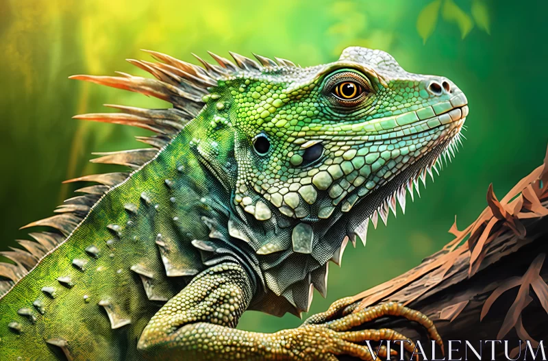 Perched to Perfection: Admiring the Green Iguana on a Branch AI Image
