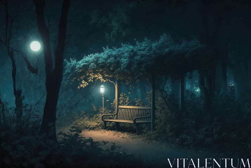 Serene Solitude: Midnight Mystique of an Abandoned Park AI Image