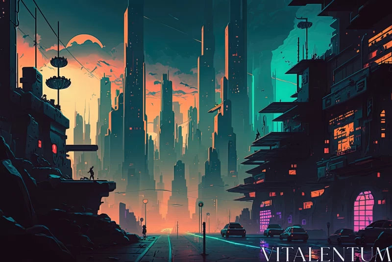 Neon Dreams: A Dazzling Cyberpunk Fantasy Cityscape Unveils a Digital Art Masterpiece AI Image