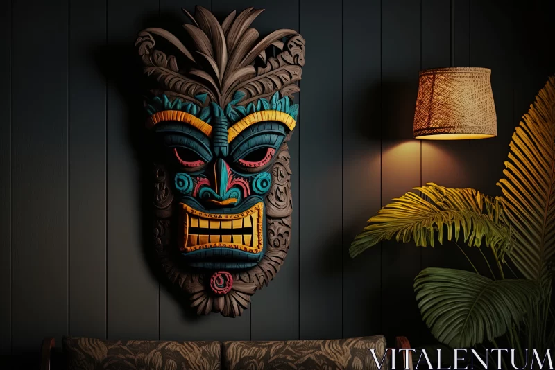 View Enigmatic Treasures: Unveiling the Intrigue of an Ethnic Folk Tiki Mask AI Image