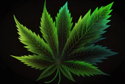 The Contrasting Beauty of a Green Marijuana Leaf on the Black Background