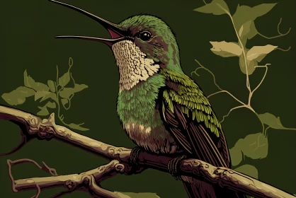 A Green Hummingbird on a Twig With an Open Mouth, Waiting to Be Fed by Its Mother