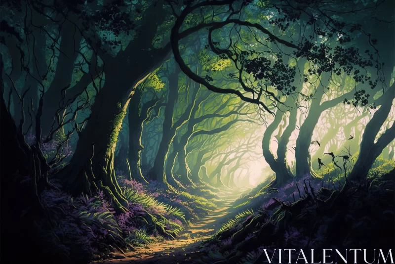 Whispers of Wonder: Sunlit Enchantment in a Woodland Paradise AI Image