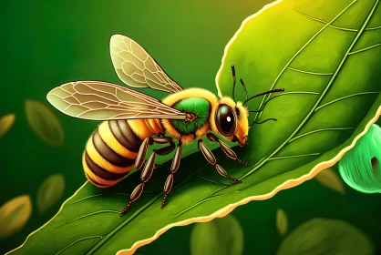 Buzzing on an Emerald Stage: The Elegant Art of Pollination by a Honey Bee