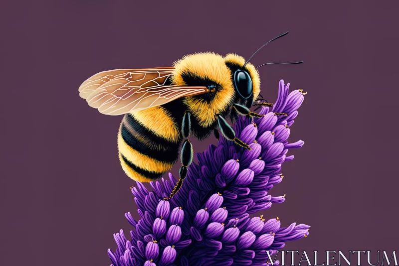 AI ART Nature's Symphony: Captivating Bee on a Stunning Purple Lavender Plant