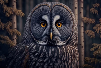 Gaze into the Eyes of Wisdom: Closeup of a Curious Great Grey Owl Captivatingly Staring at the Camer