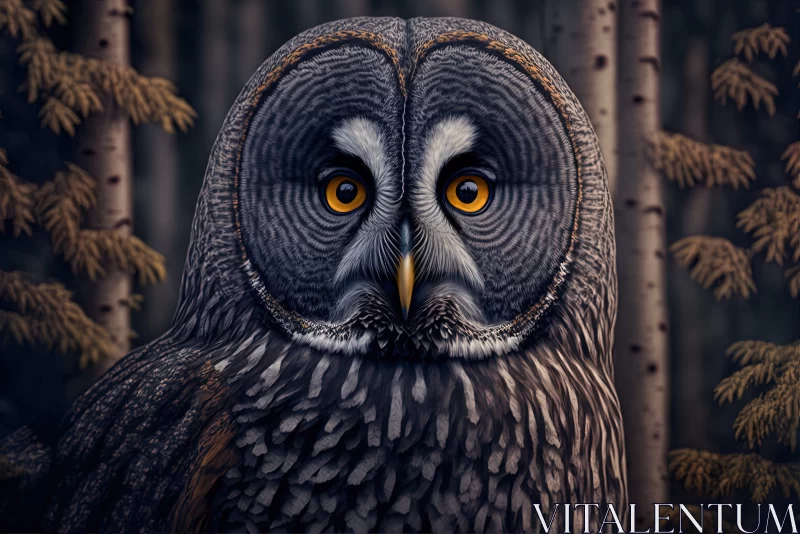 Gaze into the Eyes of Wisdom: Closeup of a Curious Great Grey Owl Captivatingly Staring at the Camer AI Image