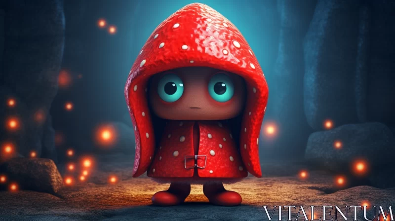 AI ART Mystical Encounters: Small Toy Figure with Red Hood Explores the Depths of a Dark Cave