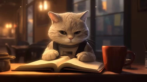 Solace in Words: Sad Cat Finds Comfort in Reading at the Library