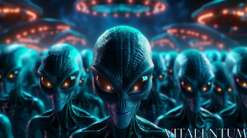 30 Mystical and Scary Aliens Standing in a Row AI Image