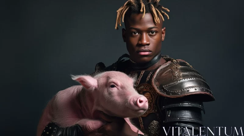 Bonds of Love: A Beautiful Afrikan Black Man and His Cherished Pet Pig AI Image